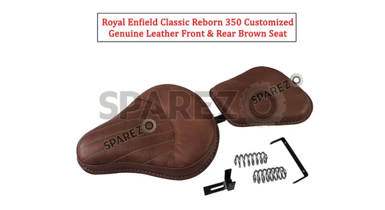 Royal Enfield New Classic Reborn 350 Customized Leather Front and Rear Brown Seat - SPAREZO